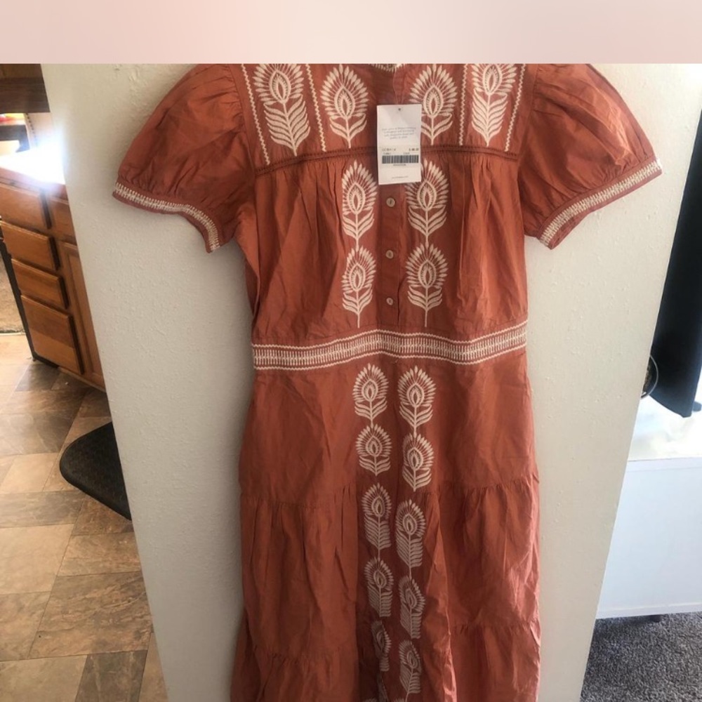 Bohme Terracotta Maxi Dress with White Embroidery